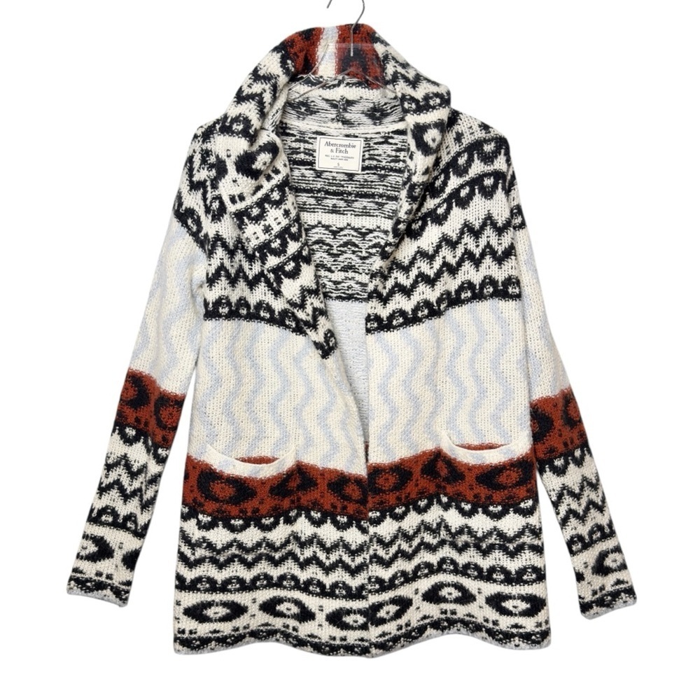 Abercrombie Alpaca Aztec Women’s Hooded Cozy Longline Open Cardigan Sweater Sz S